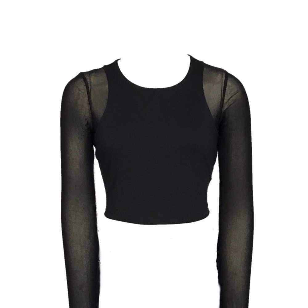 Forever 21 Black Sheer Long Sleeved Crop Top